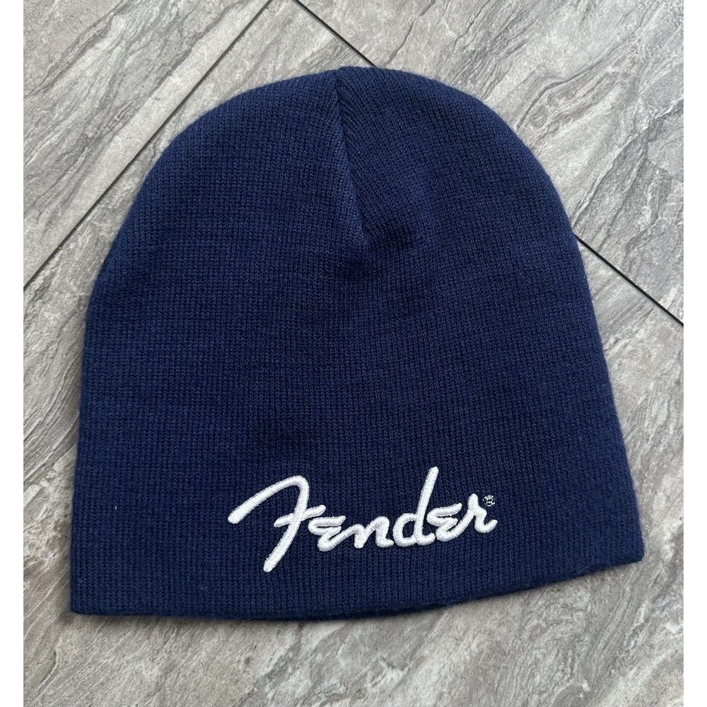 Fender Beanie Men OSFA Blue Solid Embroidered Logo Rock Music Streetwear